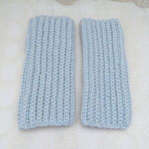 Handmade Crocheted Fingerless Gloves, Pale Aqua Acrylic Mittens for Women
